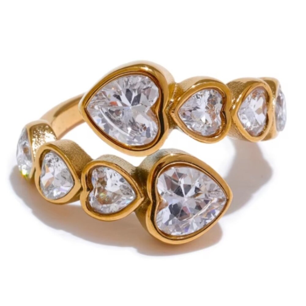 Adjustable Heart Ring, Cubic Zirconia, Women's Gold Ring, Women's Jewelry